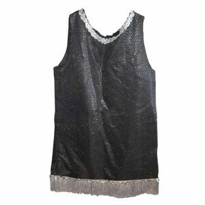 Handmade New Orleans Sequin Mini Flapper Dress Fringe Black One of a Kind Unique